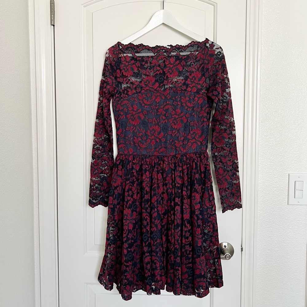 GANNI pleated lace mini dress - red/blue